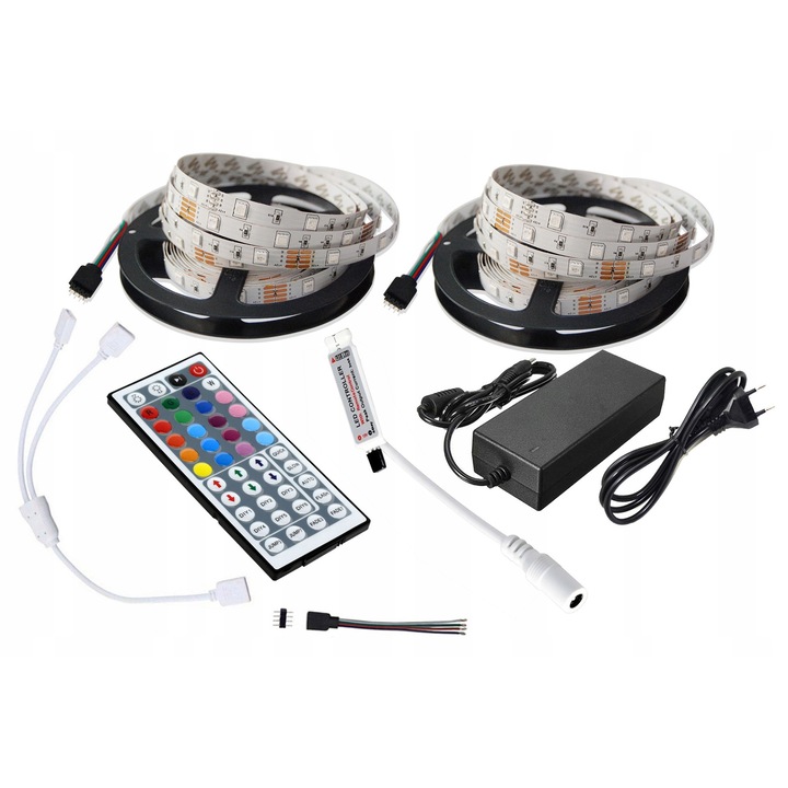 Benza LED set 10m RGB 150 dioda 5050, controler cu 44 butoane, alimentator