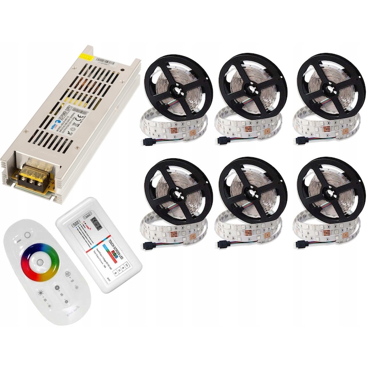 Set benzi LED 5050, 30m, RGB si alb, controler IR si Bluetooth, aplicatie mobila, LED-ONE