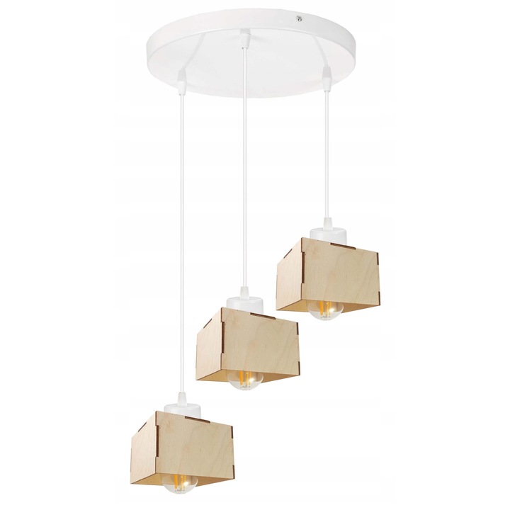 Lustru suspendat LED-ONE, model loft, 3 surse de lumina E27, dimensiuni 30x100cm, culoare lemn