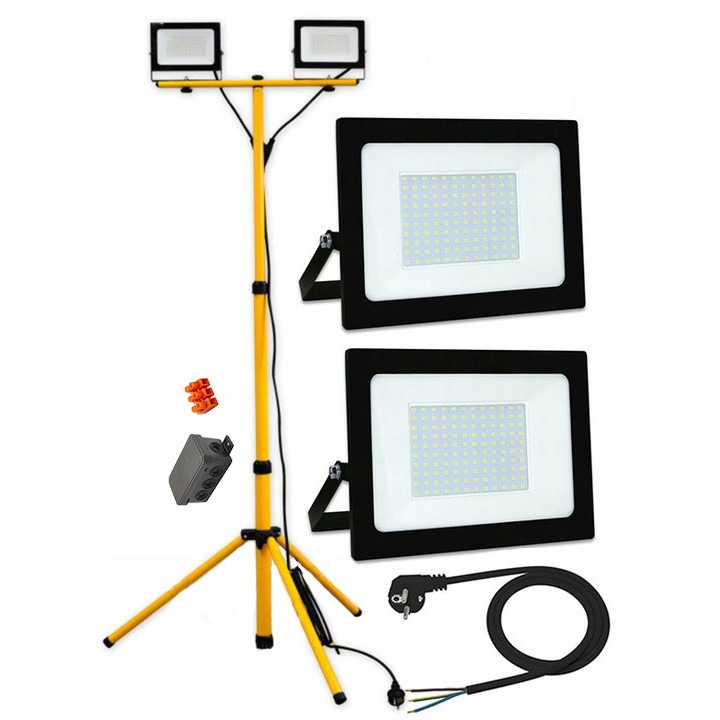 Set proiectoare LED 2x 50W, stativ dublu, IP65, 160cm, 4500K, 6000K