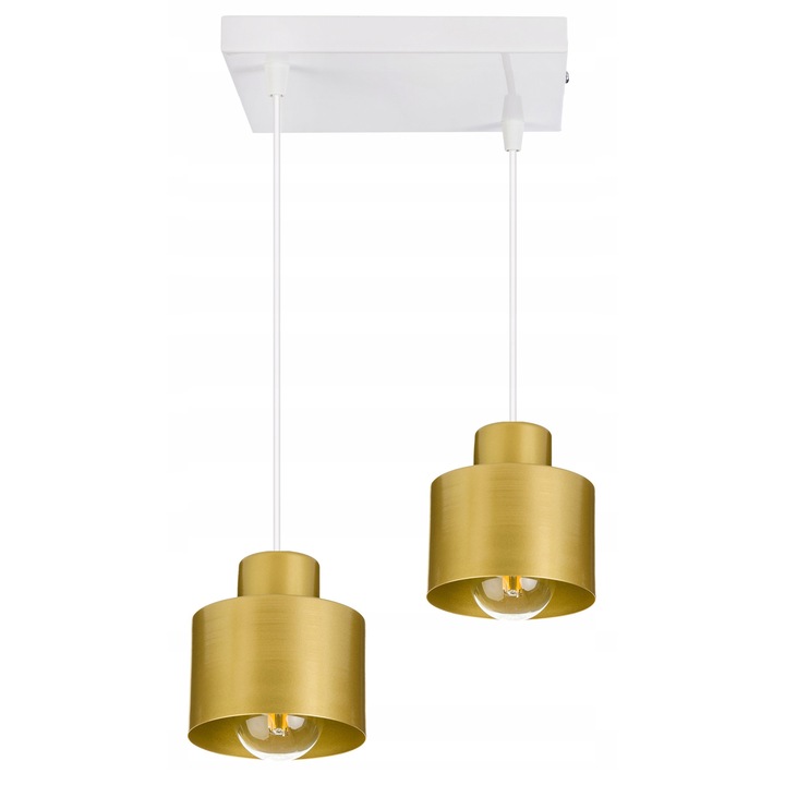 Lustru suspendat LED-ONE, model KUBEK, 2 surse de iluminat, metal, auriu, 20x20cm, inaltime maxima 100cm