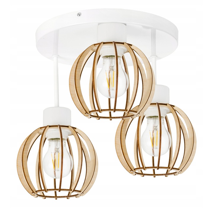 Lustra LED-ONE DREWNO, 3 surse de iluminat, alb, O30cm, inaltime ajustabila 10-20cm