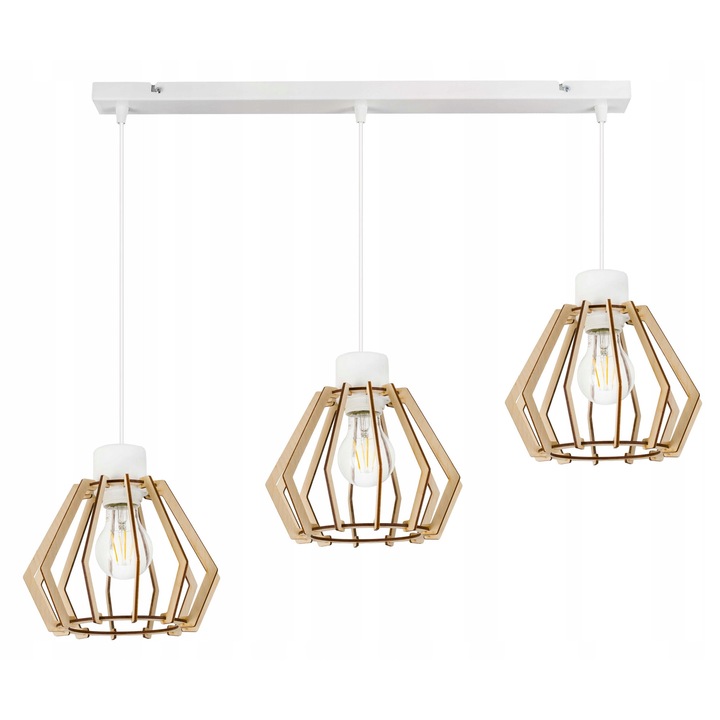 Lusta suspendata LED-ONE, 3 surse de lumina, alb + lemn, 60x5cm, inaltime maxima 100cm