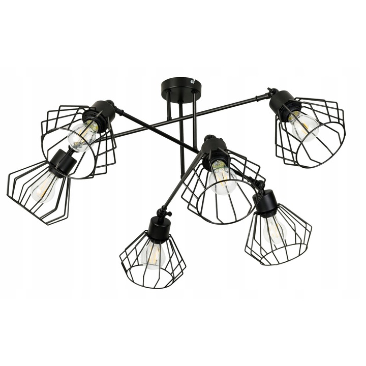 LED-ONE висяща лампа, лофт модел, 6 рамена, метал, черна, 27x60см