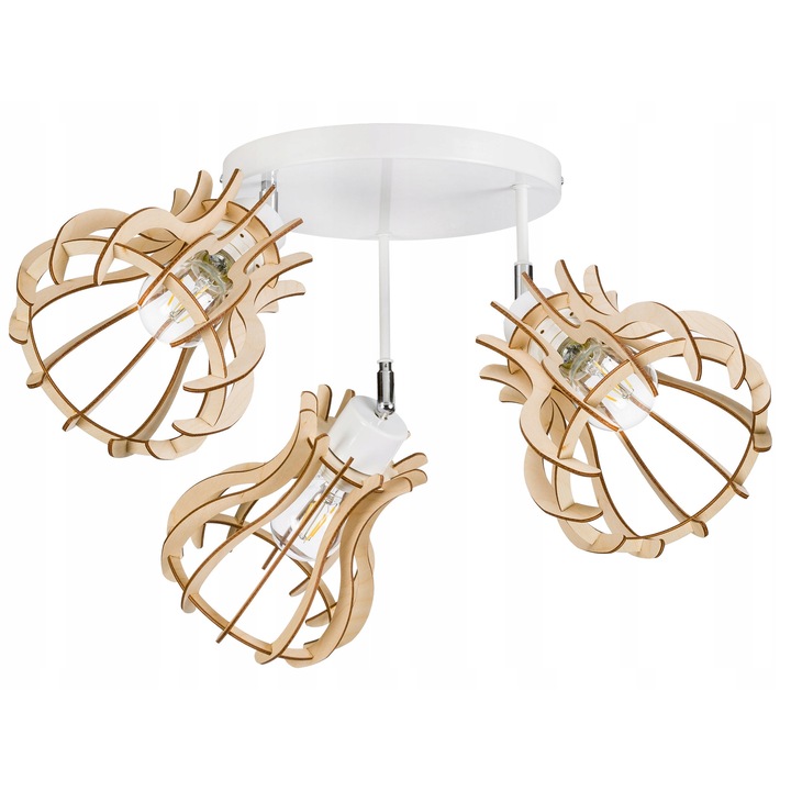 Lustra LED-ONE, plafon loft, 3 surse de iluminat, lemn, 30x2,5cm, inaltime maxima 30cm