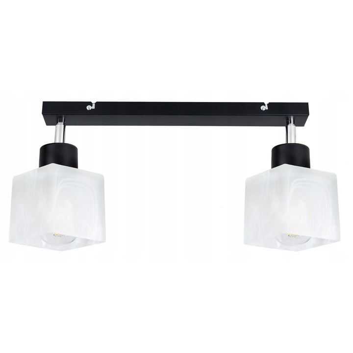 Lustra LED-ONE, черен плафон, абажур от бяло стъкло, 2 източника E27, 40x5см, 20см височина