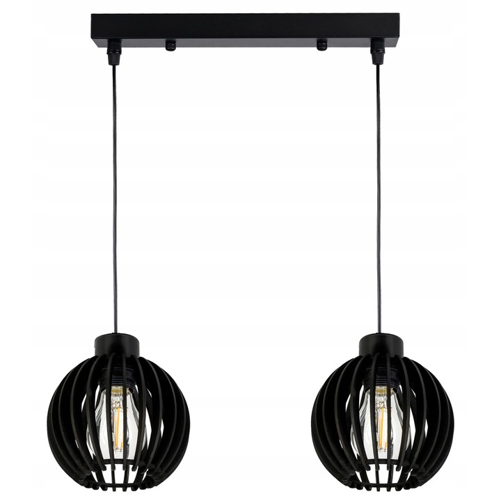 Lusta suspendata LED-ONE, model retro din lemn, 2 surse de lumina E27, inaltime ajustabila pana la 100cm, 40x5cm, negru