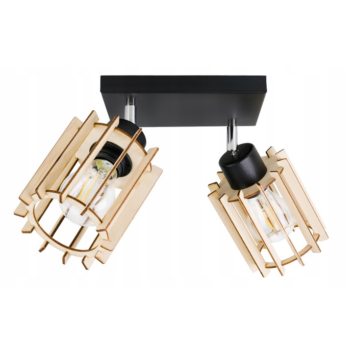 Lampa plafon LED-ONE, seria LOFT, 2 surse de iluminat, lemn, 20x3cm, O12,5cm, 14cm inaltime