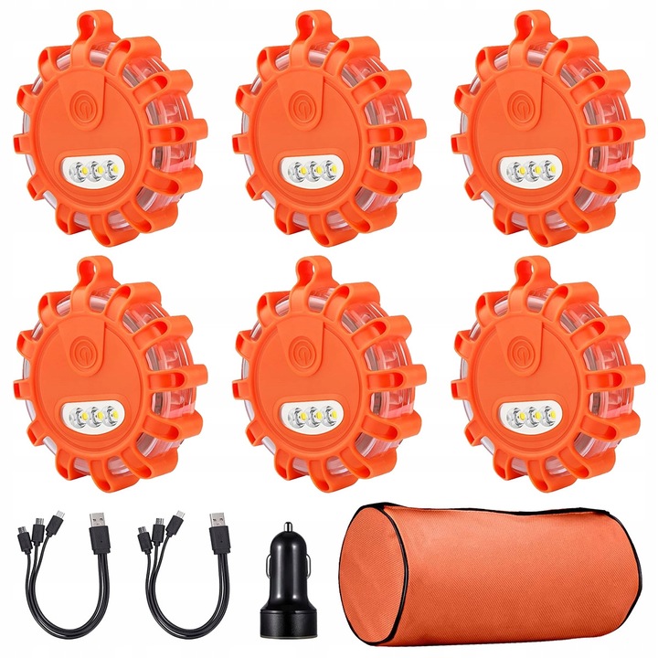 Set 6 Lampi de Avertizare LED cu Magnet, Incarcare USB, Dimensiuni 10,2x3,2cm, Waterproof
