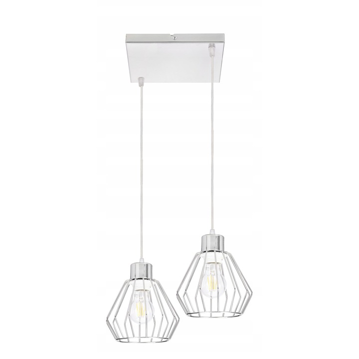 Lustru suspendat LED-ONE, model Loft, crom, 2x E27, dimensiuni 20x20x2,5cm, inaltime maxima 120cm