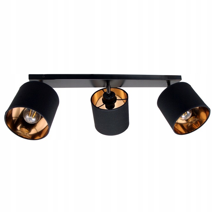Lampa plafoniera LED-ONE, abajur cilindric negru cu interior auriu, 3 surse E27, 60x5,2,5cm