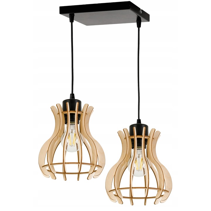 Lampa suspendata ZWIS Loft, 2x E27, lemn, 20x20x2,5cm, inaltime maxima 95cm