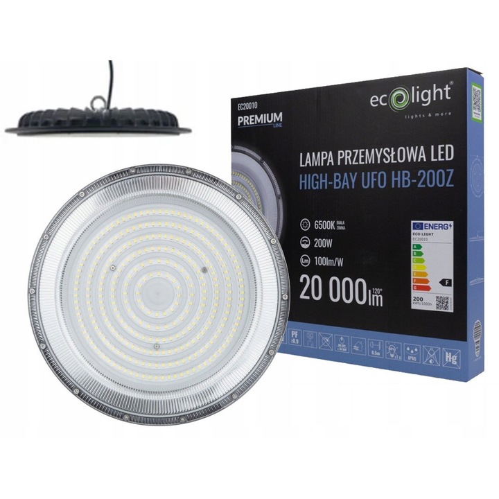 Lampa Industriala LED High Bay UFO 200W IP65 Alb Rece