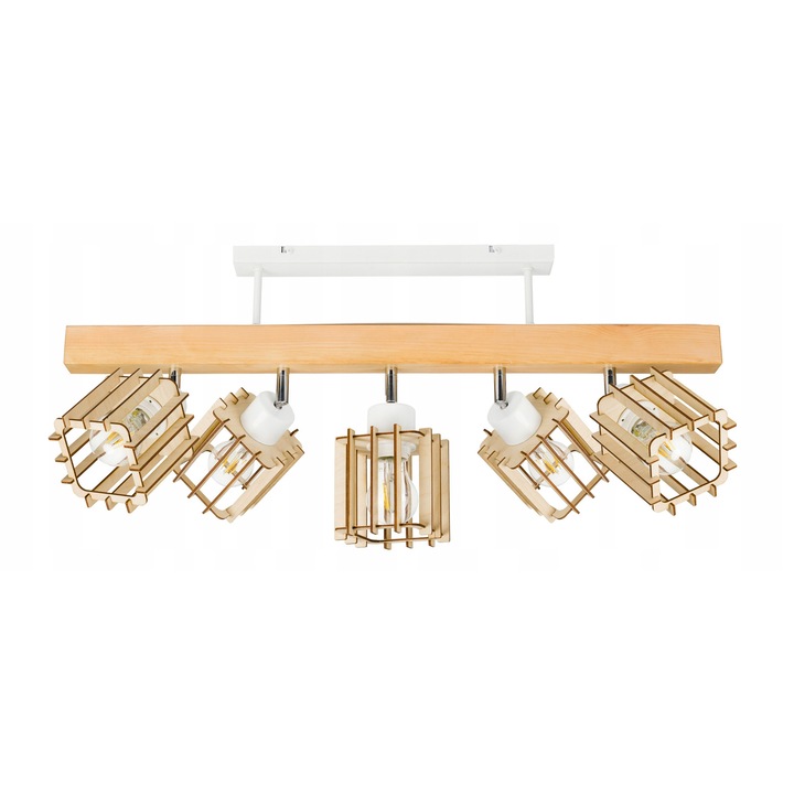Lustra cu 5 abajururi, LED-ONE, lemn, alb, 25x5x5cm