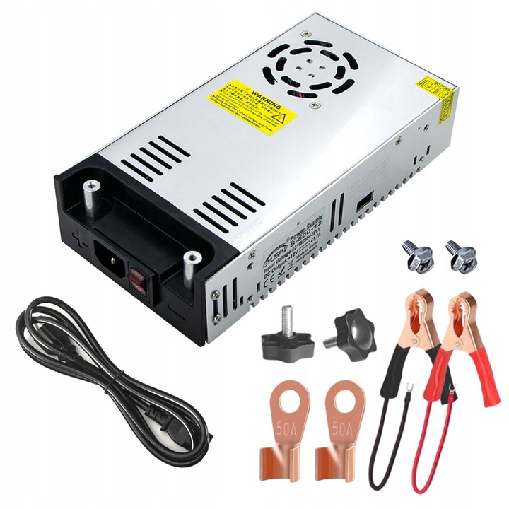 Transformator DC 12V 50A 600W, alimentare AC 110-220V, cu ventilator, aluminiu, 21,5x11,5x5cm