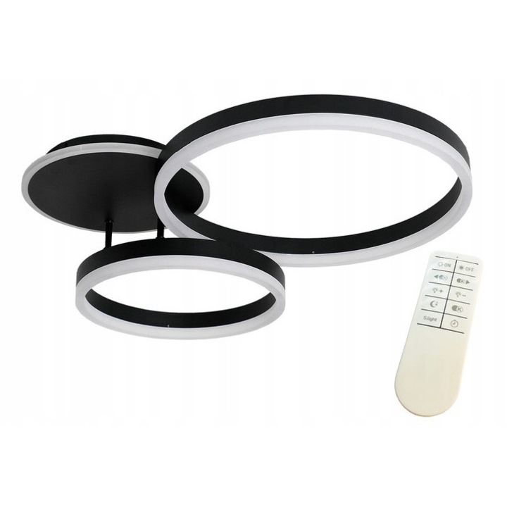 Lampa LED MODERN, 2 cercuri, dimabila, culoare neagra mat, 65x50x12cm, cu telecomanda