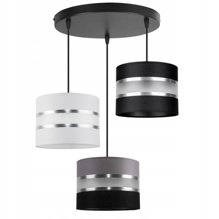 Lampa suspendata LED-ONE GALA, alb-negru, 3 abajururi, 100x30cm