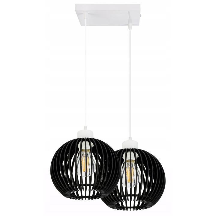 Lustra LED-ONE, alb, metal, 2x E27, 100cm, 20x20cm, cu abajur din lemn negru