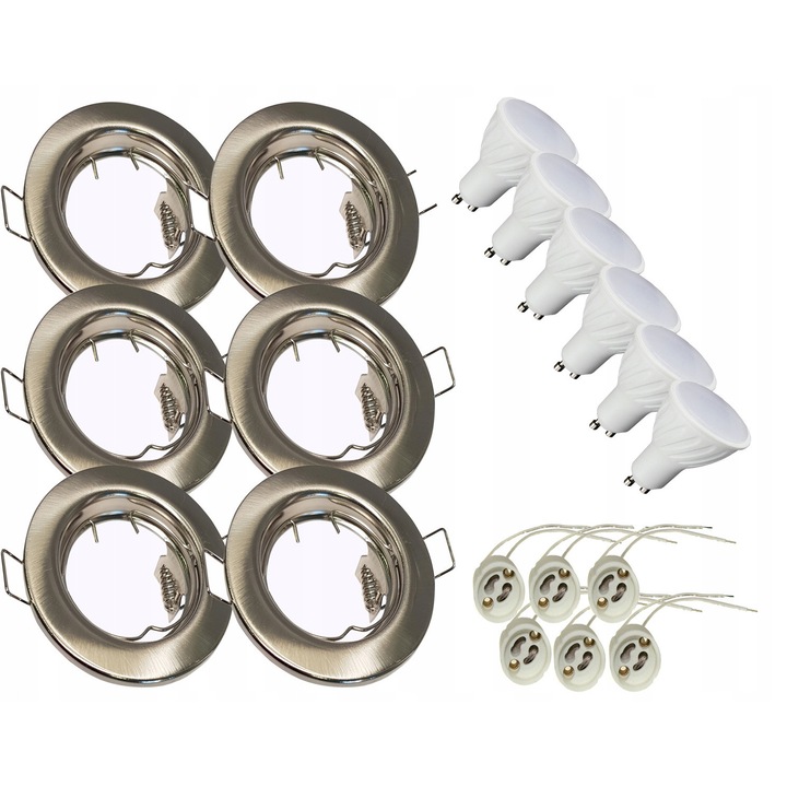 Set 6x Oprawa Halogena Rotunda Satinata cu Becuri LED GU10 9W, 810 lumeni, 80x25mm, Multicolor