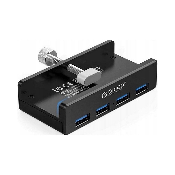 Hub activ USB 3.0 Orico 4 porturi USB-A 5Gbps negru, montare pe monitor