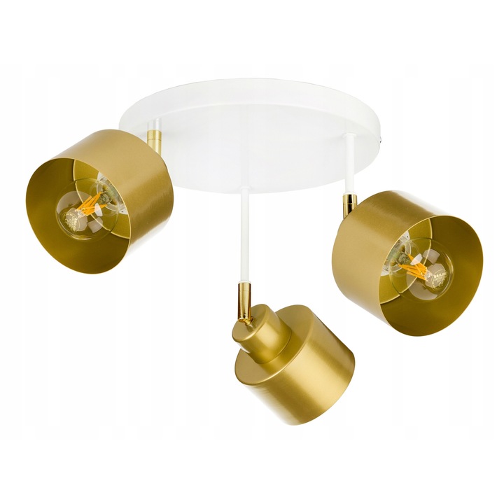 Lampa plafoniera metalica KUBEK zloty, 3 surse de lumina E27, dimensiuni 30x30cm, inaltime ajustabila 5-15cm