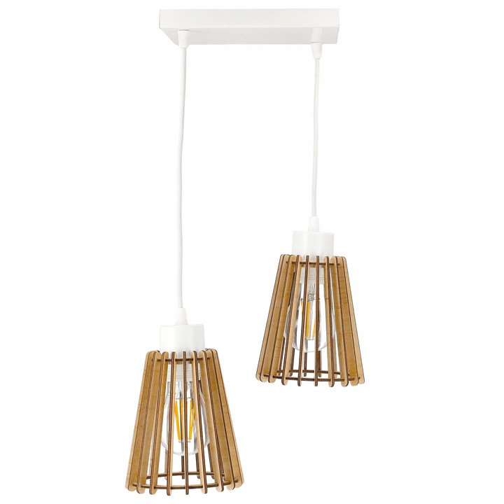 Lustra suspendata LED-ONE, model LOFT, 2 surse de iluminat, lemn