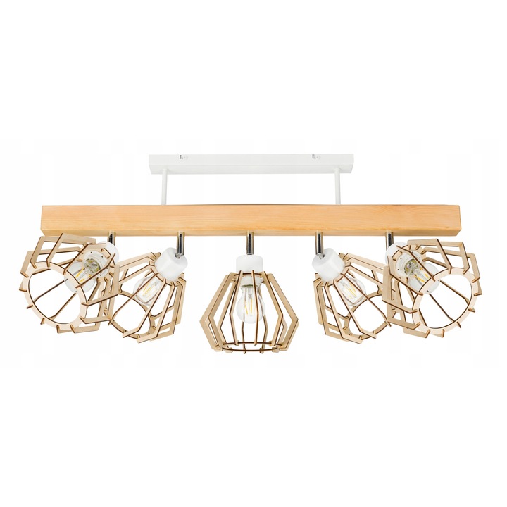 Lustra cu 5 abajururi, LED-ONE, lemn, alb