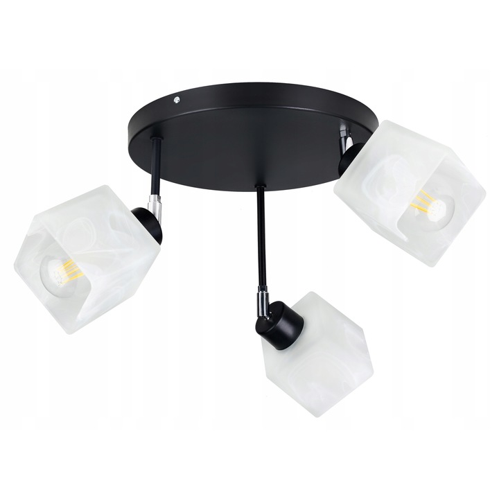 Lustra LED-ONE, 3 източника на светлина, черен, абажур от бяло стъкло, O30cm