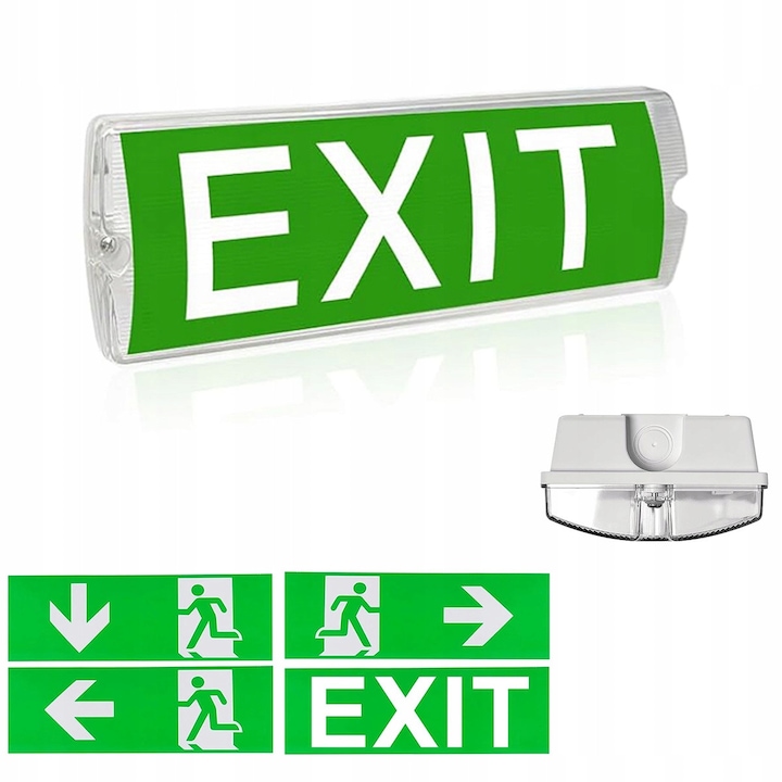 Lampa LED de iluminat de urgenta, 4 piktograme, alb-verde, 35x11x5,5cm, IP65