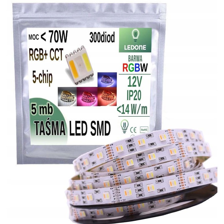Banda LED RGBW+CCT 5в1 5м LED-ONE, 300 диода, IP20, 12V, 2,35x12мм