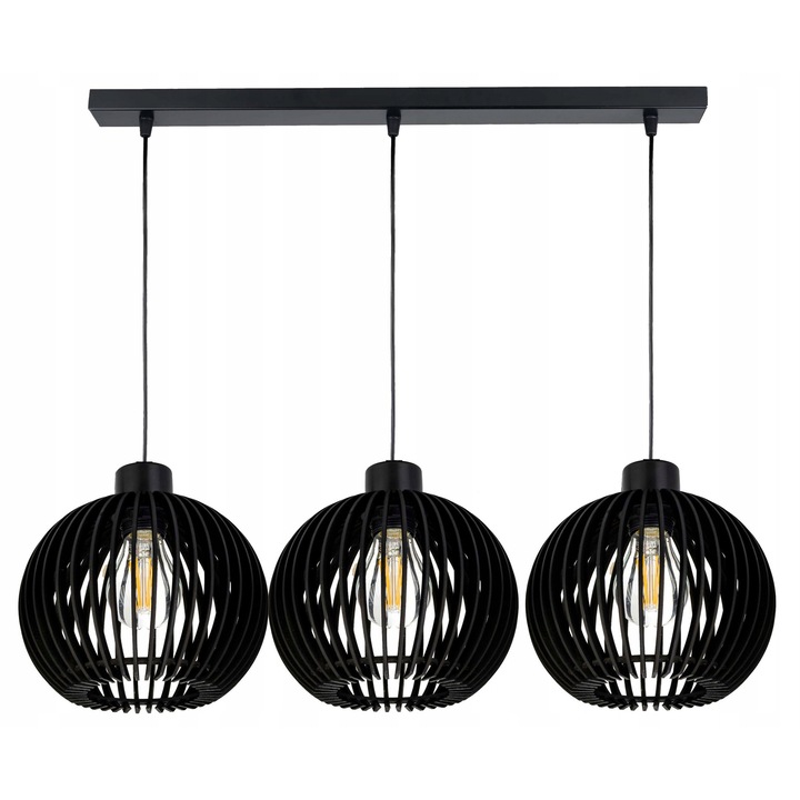 Lustra LED-ONE, model retro, 3x E27, lemn negru, 60x5cm, inaltime reglabila pana la 120cm