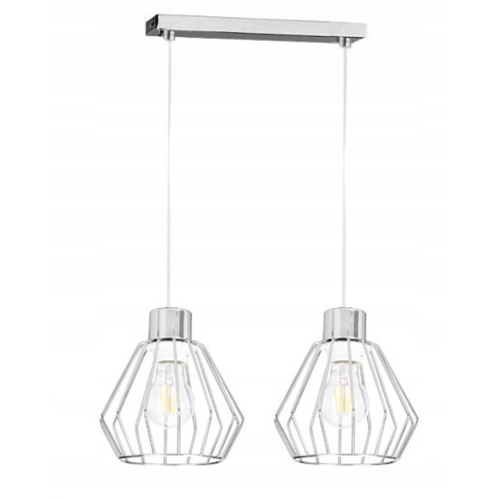 Lustru suspendat LED-ONE, model Loft, crom, 2xE27, dimensiuni 40x5x2,5cm, inaltime maxima 120cm