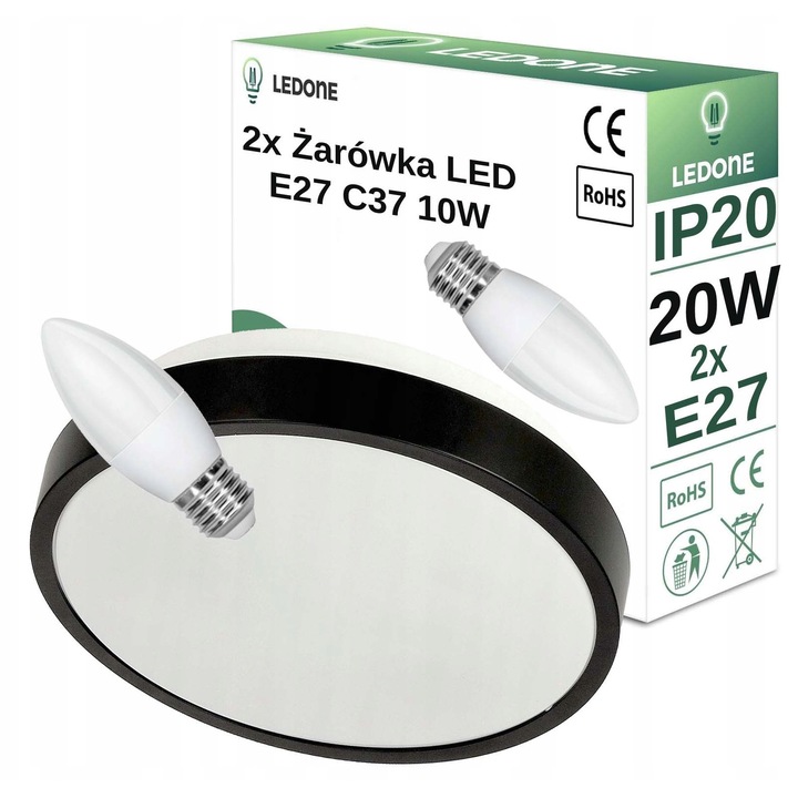 Set plafon LED rotund, LED-ONE, 2x E27 10W, negru, 29x6cm
