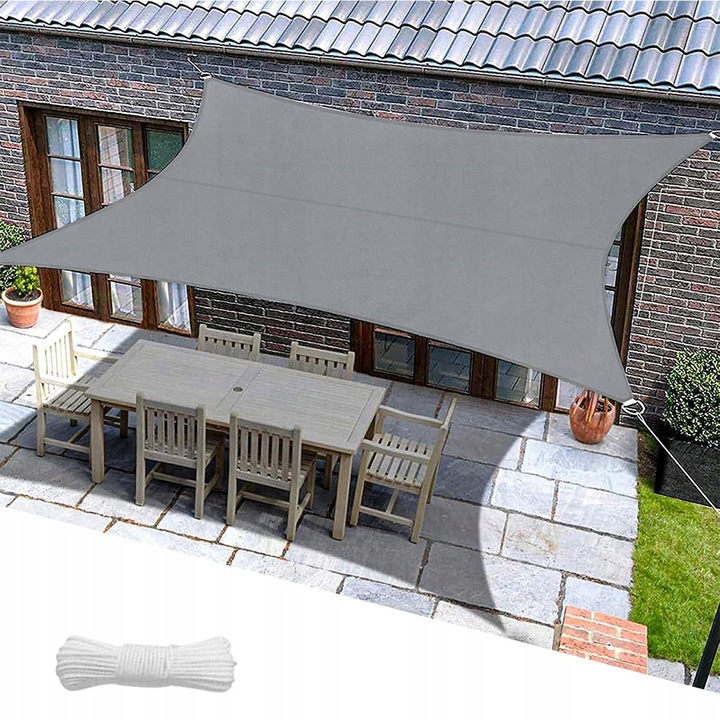 Zagau de soare dreptunghiular 3x4m, gri, poliester PES, protectie UV 95%