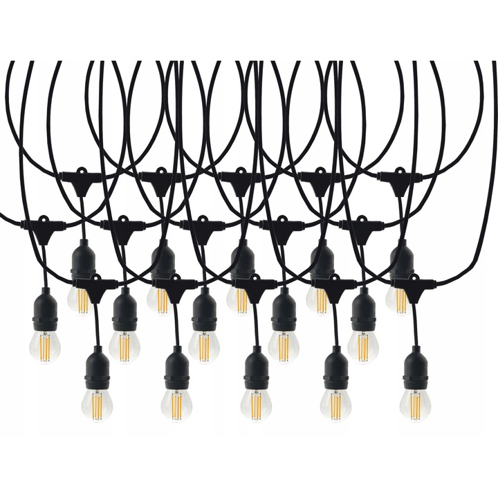 LED-ONE dekoratív fényfüzér, 20m, 20xE27, fekete, IP44, kültéri