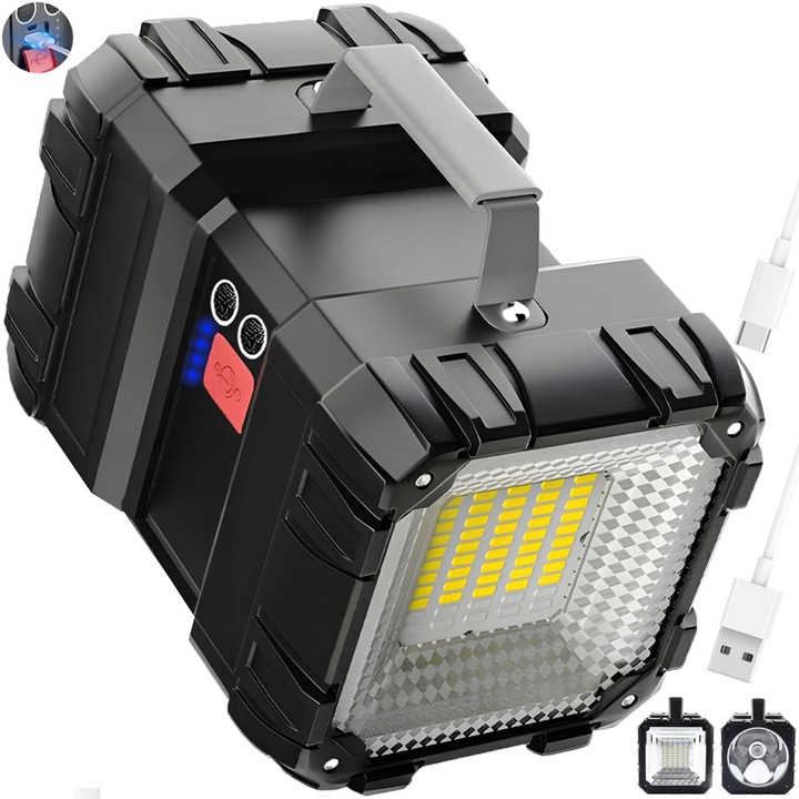 Lanterna LED 1200 lumeni, 7 moduri, neagra, cu functie Power-Bank, set de 2 acumulatori