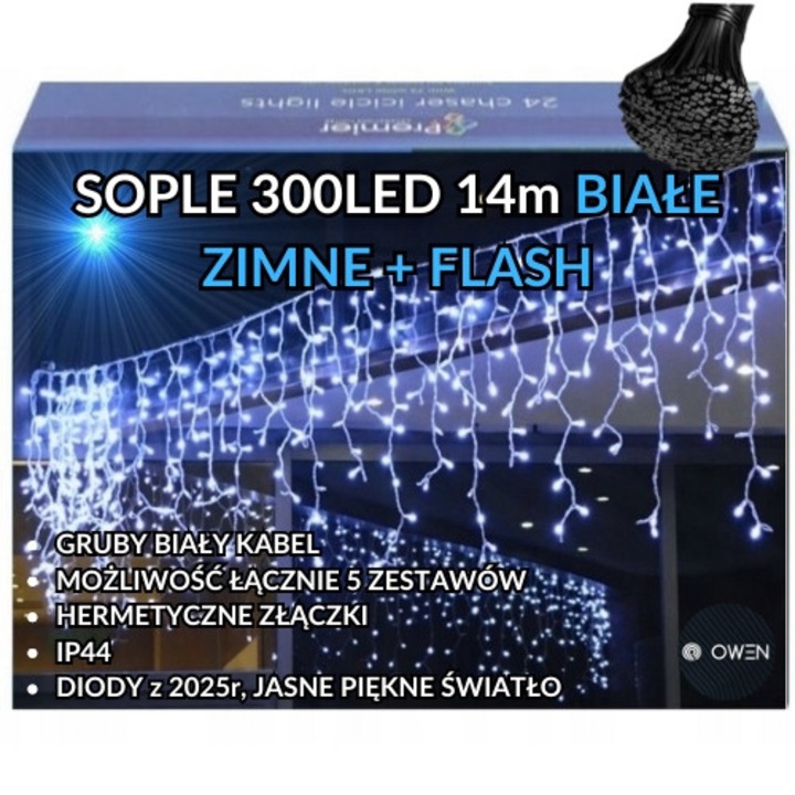 LED Fényfüzér 300, Flash effekt, hideg fehér, 14m, kültéri szett