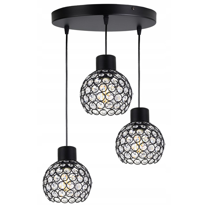 Lustru LED-ONE cu 3 surse de iluminat, negru, 30x100cm, cu abajur din cristale