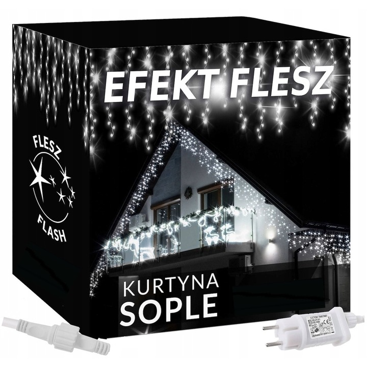 LED инсталация 300, FLASH ефект, студено бяло, 14,5м, външна употреба