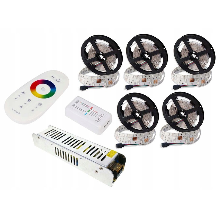 Benza LED RGB 5050, 25м, 150 диода, контролер с тъч дистанционно, бял