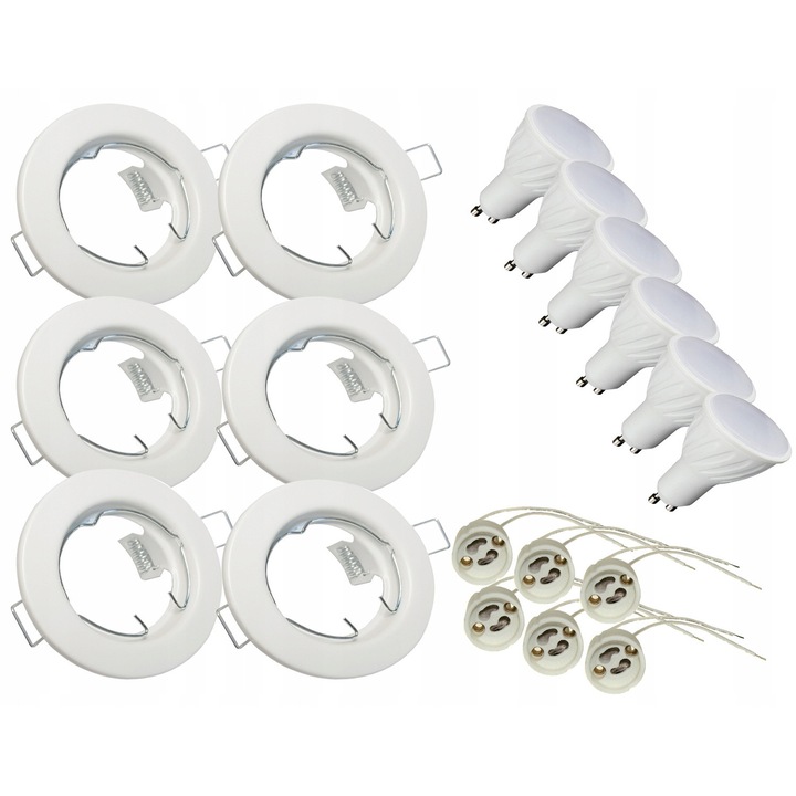 Set 6x Oprawa Halogena Alba Rotunda cu 6x Bec LED GU10 8W, 750lm, Multicolor, 80x25mm