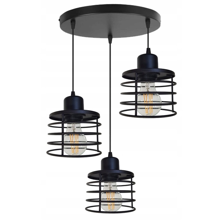 Lustra LED-ONE Druti Sprezyna, 3xE27, negru mat, O30cm, inaltime ajustabila pana la 70cm