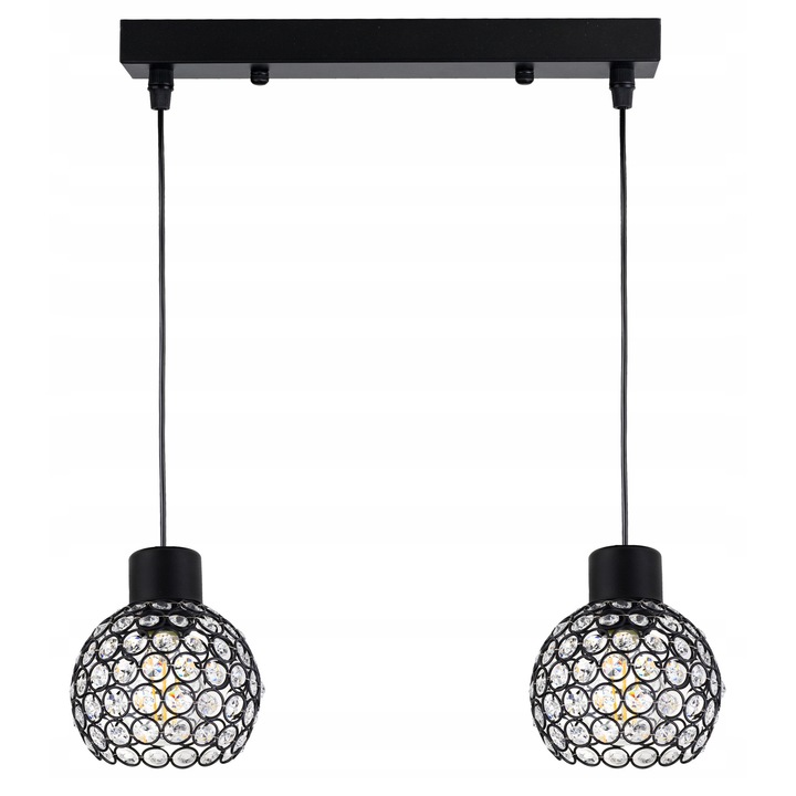 Lustru LED-ONE cu 2 surse de iluminat, negru, 40x5cm, inaltime maxima 100cm, cu abajur din cristale