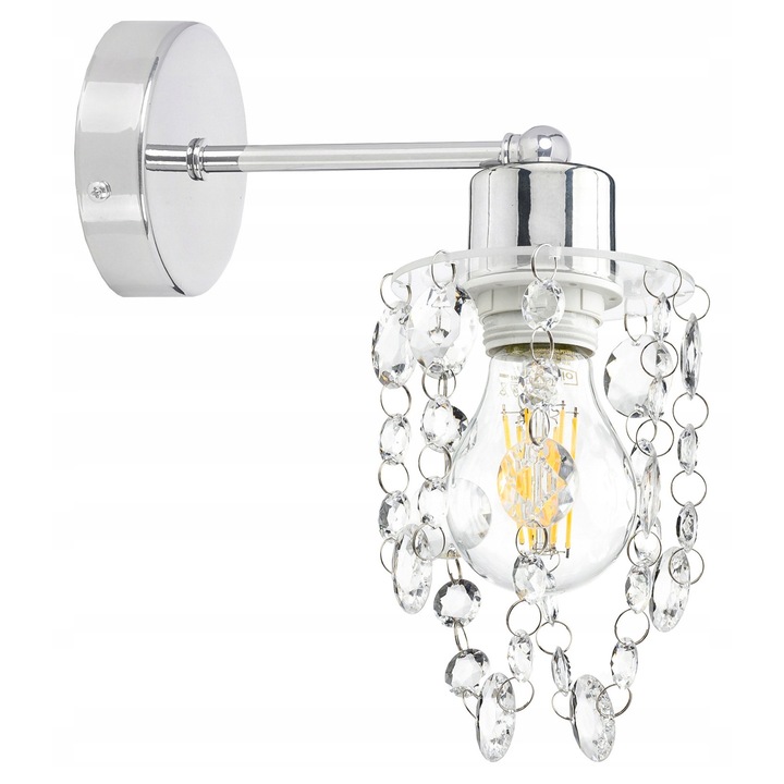 LED-ONE fali lámpa, DRUTI modell, króm, kristály búra, 28cm, E27