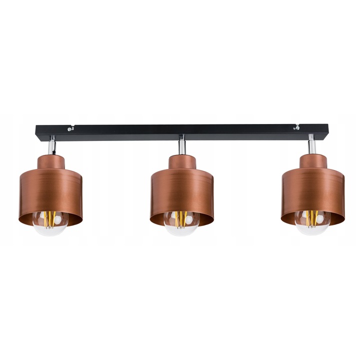 Lampa plafon LED-ONE, metal negru si cupru, 3 surse E27, dimensiuni 60x5cm, inaltime 3cm