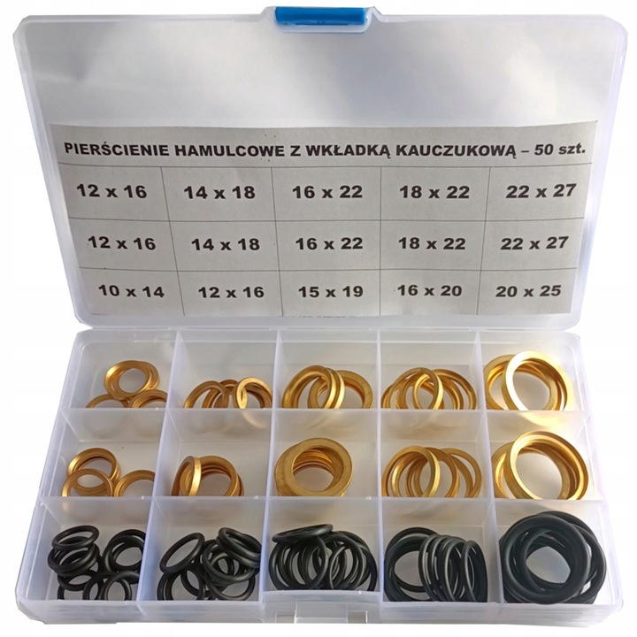 50 darabos fékgyűrű készlet betéttel, Wurth, 12x16mm, 14x18mm, 16x22mm, 18x22mm, 22x27mm