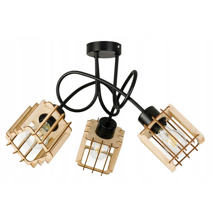 Lampa suspendata Loft, LED-ONE, 2 abajururi din lemn, neagra, 25x45cm
