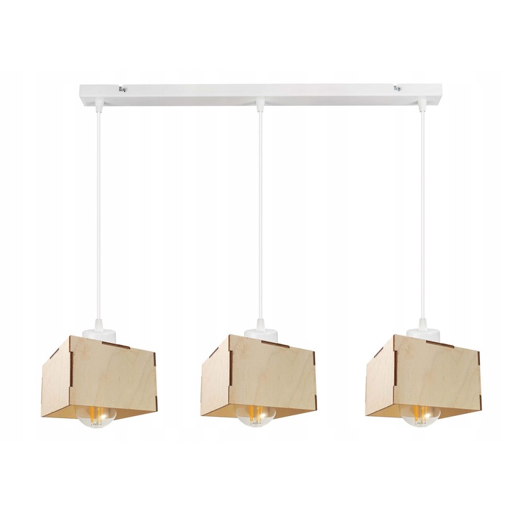 Lustru suspendat LED-ONE, model loft, 3 surse de lumina E27, dimensiuni 60x5cm, inaltime ajustabila pana la 100cm, culoare lemn