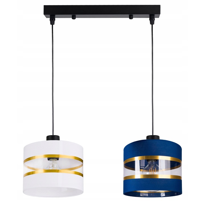 Lustru suspendat LED-ONE, Abazur cu dungi aurii, 2xE27, 20cm, 110cm inaltime maxima