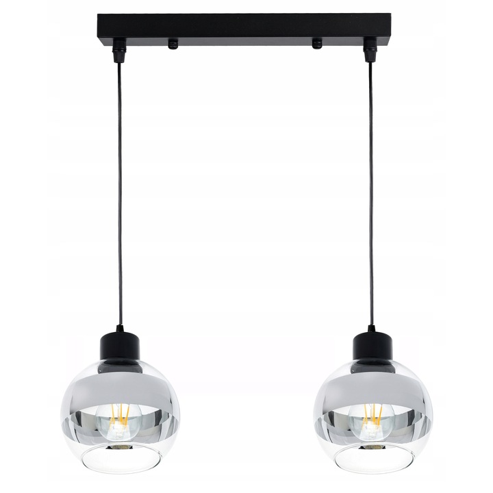 Lustra suspendata LED-ONE, model KULA, 2 surse E27, sticla transparenta, crom, 40x5x2cm, inaltime maxima 100cm